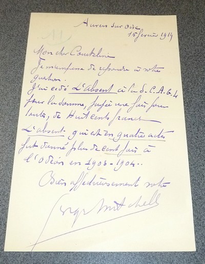 livre ancien - Lettre autographe signée de Georges Mitchell le 15 février 1914 à l'attention de Courteline - Mitchell, Georges