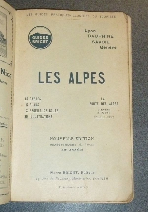 Guides Bricet 1924. Les Alpes, Lyon, Dauphiné, Savoie, Genève, Route des Alpes