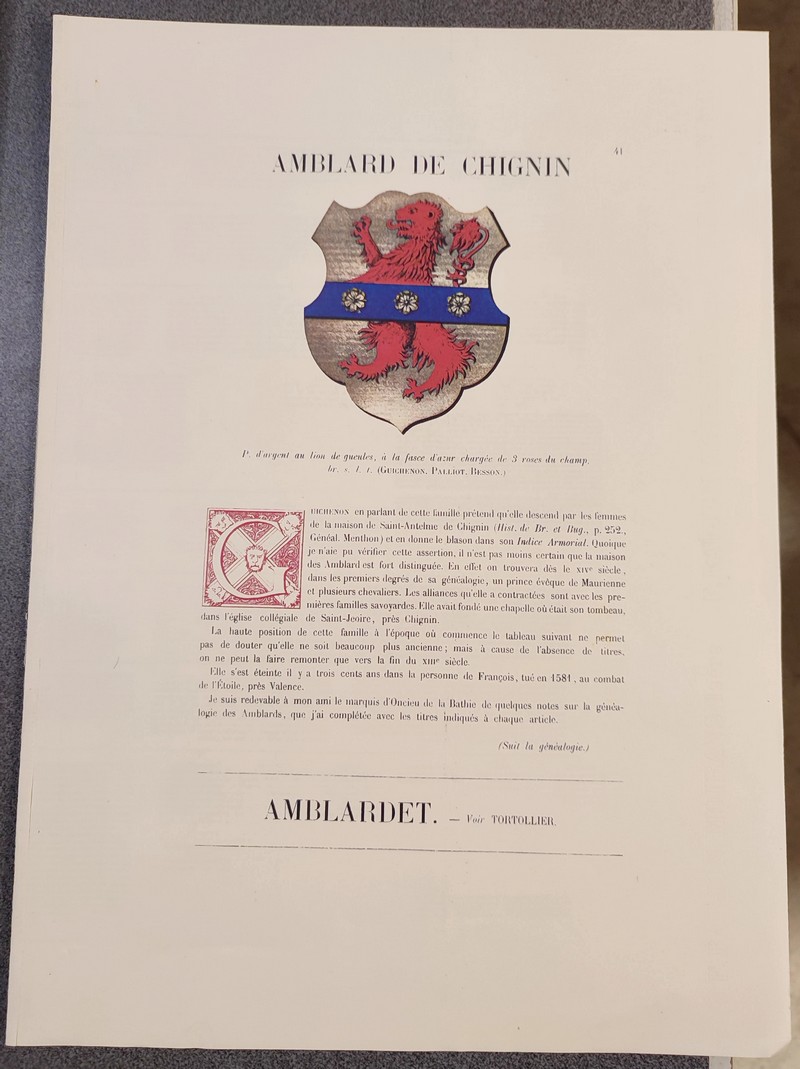 Armorial et Nobiliaire de l'Ancien Duché de Savoie (Tome I - livraison 3) - Foras, Le Cte E. Amédée de