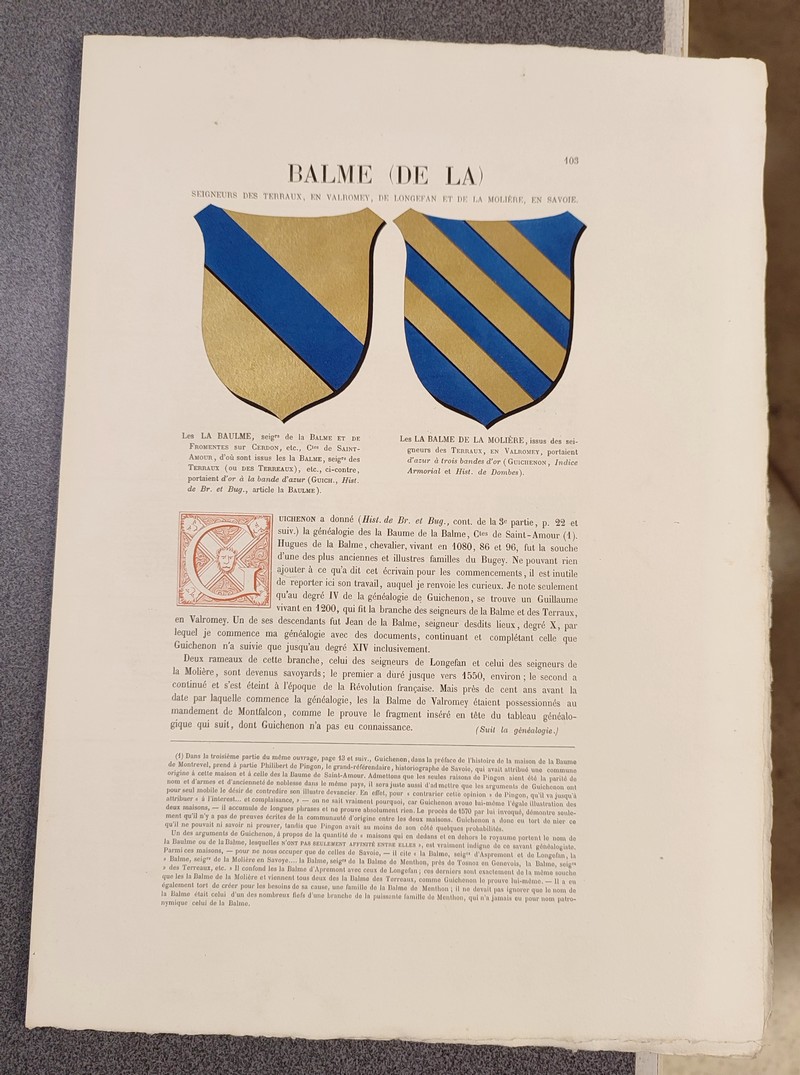 Armorial et Nobiliaire de l'Ancien Duché de Savoie (Tome I - livraison 7) - Foras, Le Cte E. Amédée de