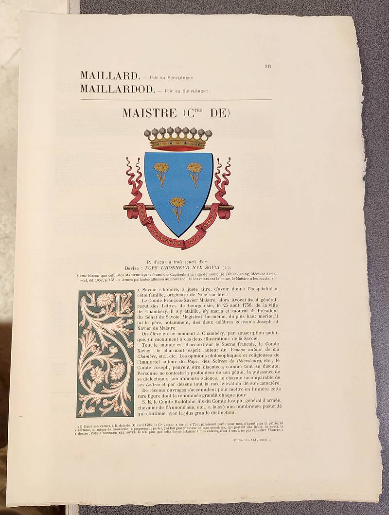 Armorial et Nobiliaire de l'Ancien Duché de Savoie (Tome III - livraison 21) - Foras, Le Cte E. Amédée de