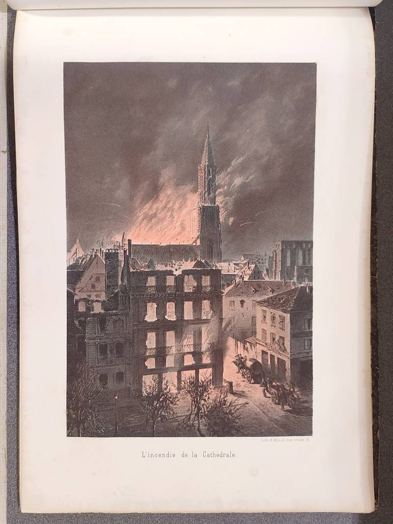 livre ancien - Album du siège et du bombardement de Strasbourg (2 volumes, 1 de texte et 1 album de 20 lithographies couleurs) - Fischbach, Gustave