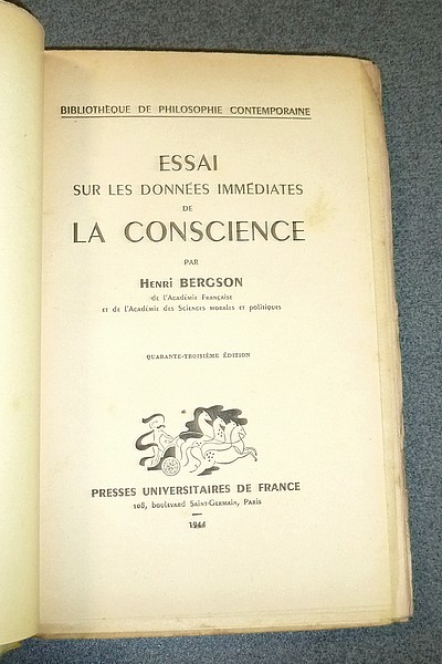 livre ancien - Essai sur les données immédiates de la conscience - Bergson Henri