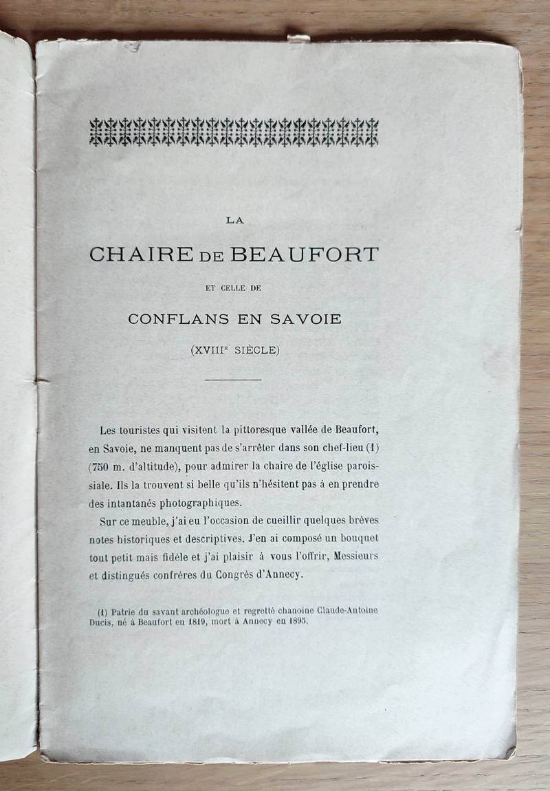 La Chaire de Beaufort et celle de Conflans en Savoie (XVIIIe siècle)
