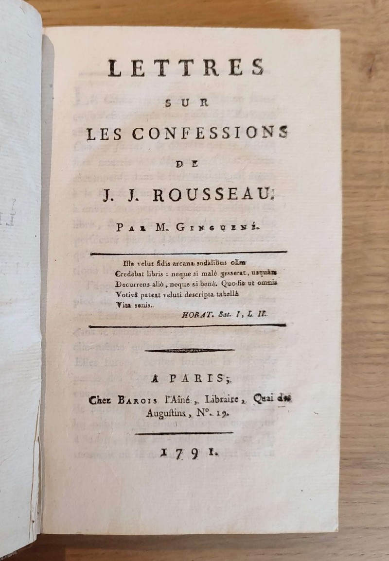 Mémoires de madame de Warens; suivis de ceux de Claude Anet. Publiés par un C. D. M. D. P. pour servir d'apologie aux Confessions de J. J. Rousseau, relié avec Lettres sur les Confessions de J. J. Rousseau