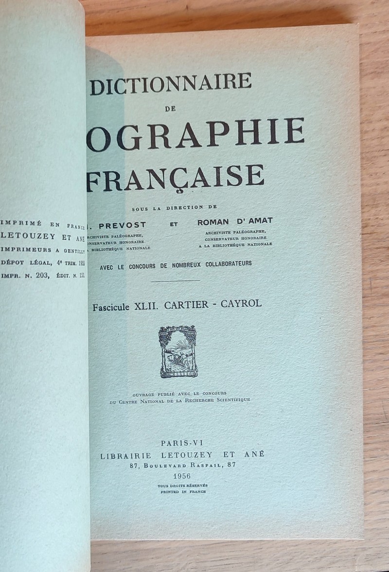Dictionnaire de biographie française. Fascicules XL - XLI - XLII