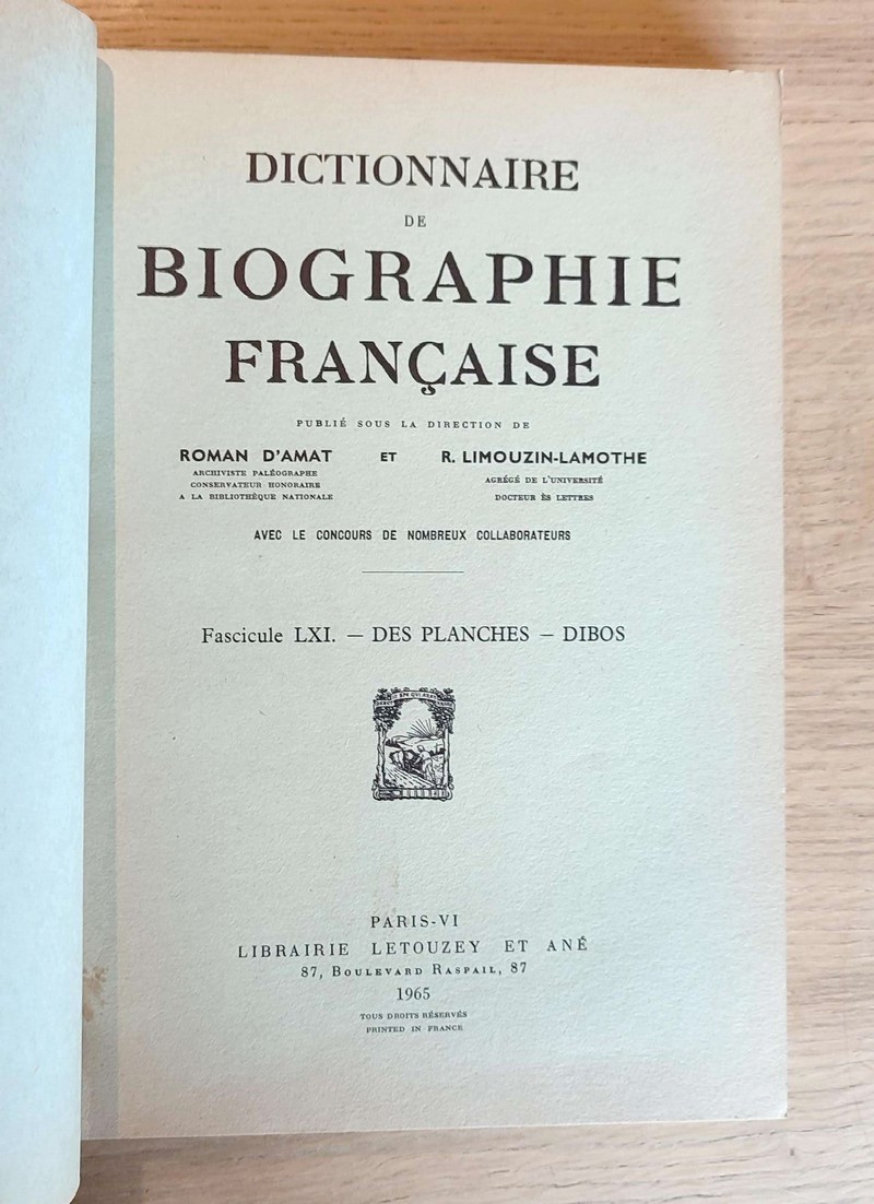 Dictionnaire de biographie française. Fascicules LXI - LXII - LXIII