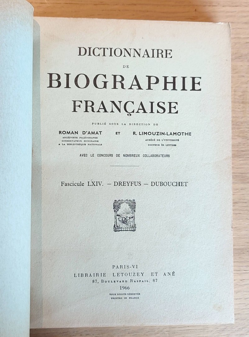 Dictionnaire de biographie française. Fascicules LXIV - LXV - LXVI
