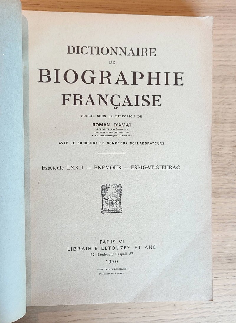 Dictionnaire de biographie française. Fascicules LXXII - LXXI - LXX
