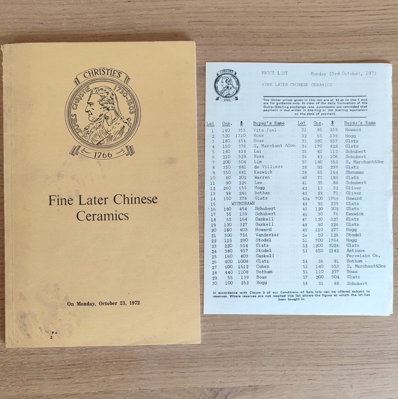 Fine later Chinese ceramics. Christie's, on Monday, October 23, 1972