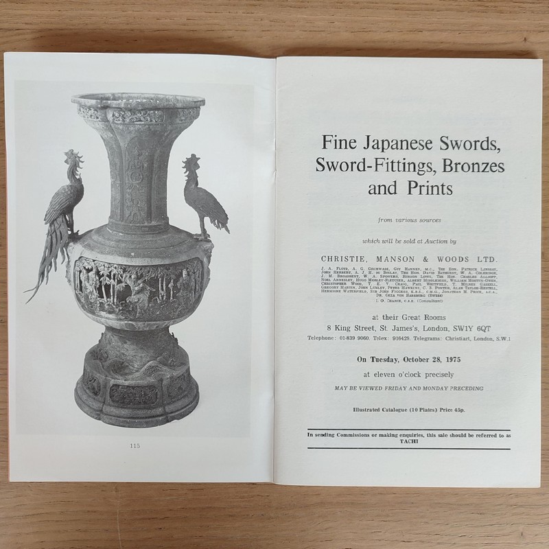 Fine Japanese Swords, sword-fittings, bronzes and prints. Christie's, on October 28, 1975