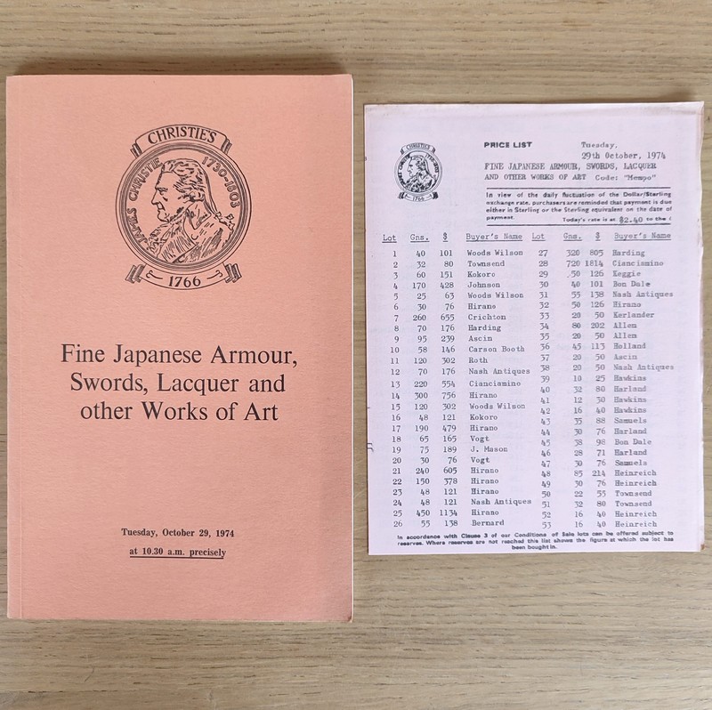 Fine Japanese Armour, swords, lacquer and other works of art. Christie's, on October 29, 1974