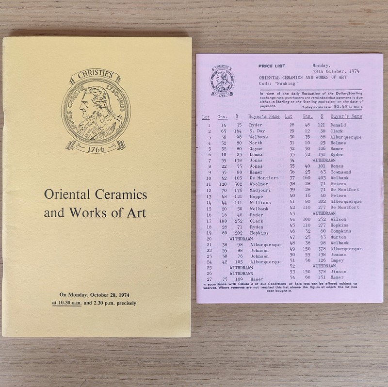 Oriental ceramics, bronzes, enamels and works of art. Christie's, on October 28, 1974