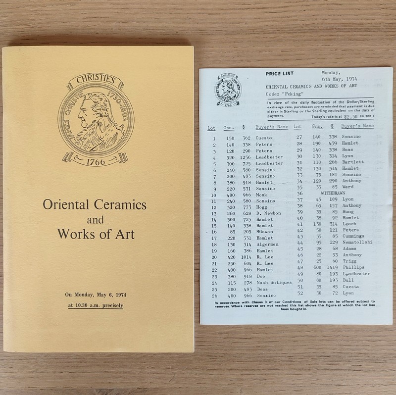 Oriental ceramics, bronzes and works of art. Christie's, on May 6, 1974