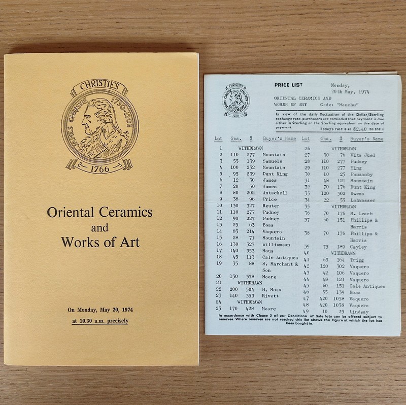 Oriental ceramics, bronzes, enamels, jades and works of art. Christie's, on May 20, 1974