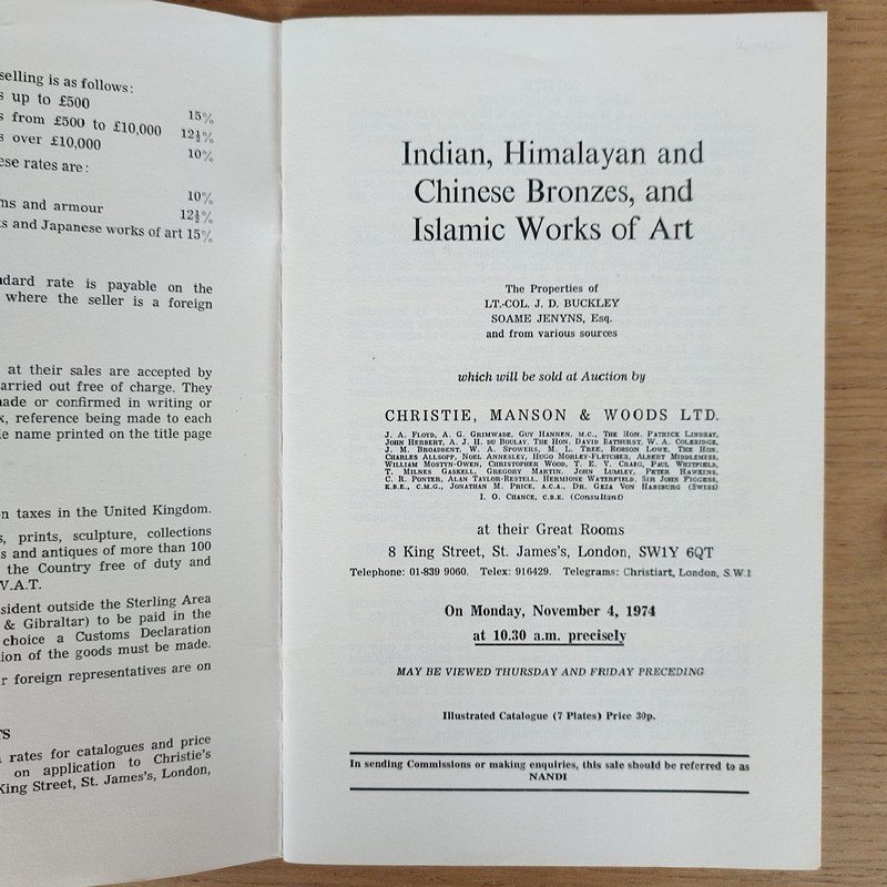 Indian, Himalayan and Chinese bronzes, and islamic works of art. Christie's, November 4, 1974