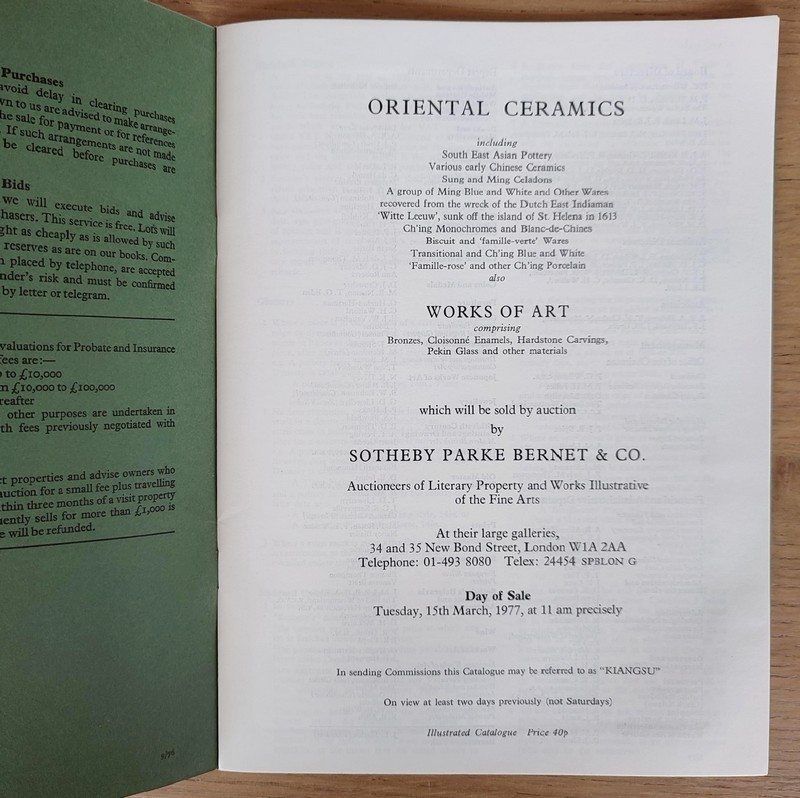 Catalogue of oriental ceramics and works of art. Sotheby's, 15th march, 1977