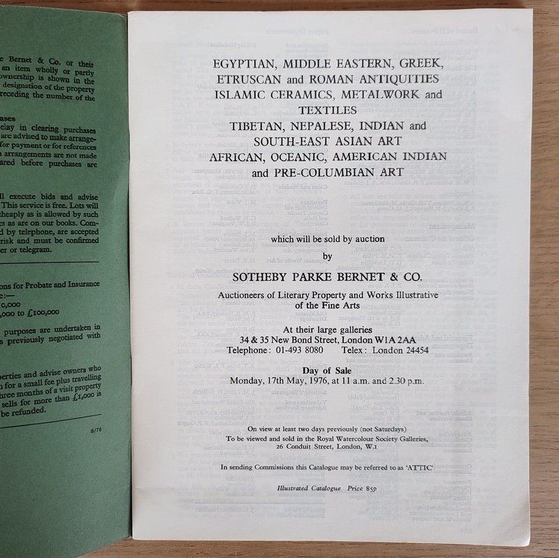 Catalogue of antiquities islamic art, tibetan, nepalese, indian and south-east asian art. Sotheby's, 17th may, 1976