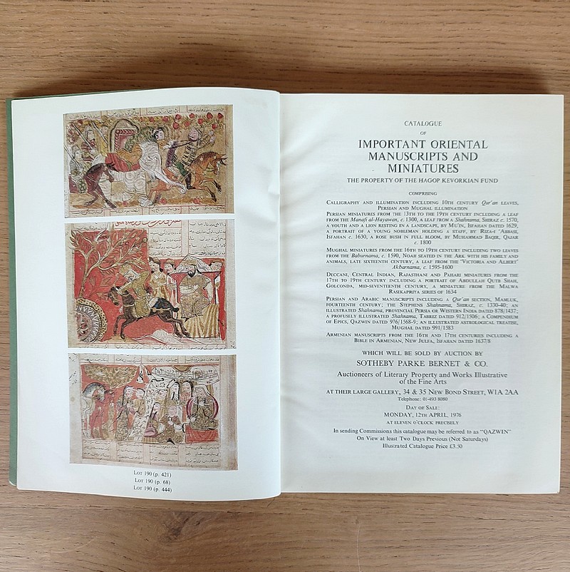 Catalogue of important oriental manuscripts and miniature. Sotheby's, 12th april, 1976