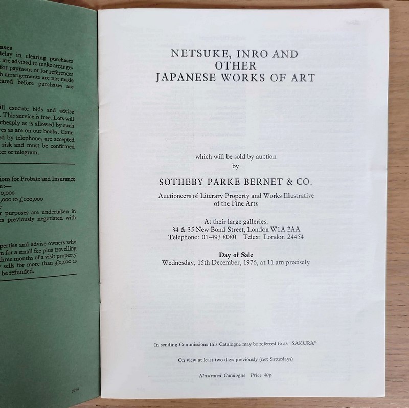 Catalogue of Netsuke, inro and other japanese works of art. Sotheby's, 15th December, 1976