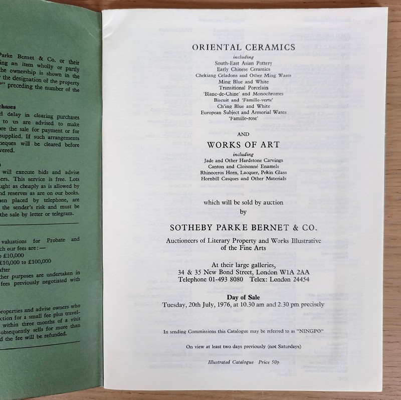 Catalogue of oriental ceramics and works of art. Sotheby's, 20th july, 1976