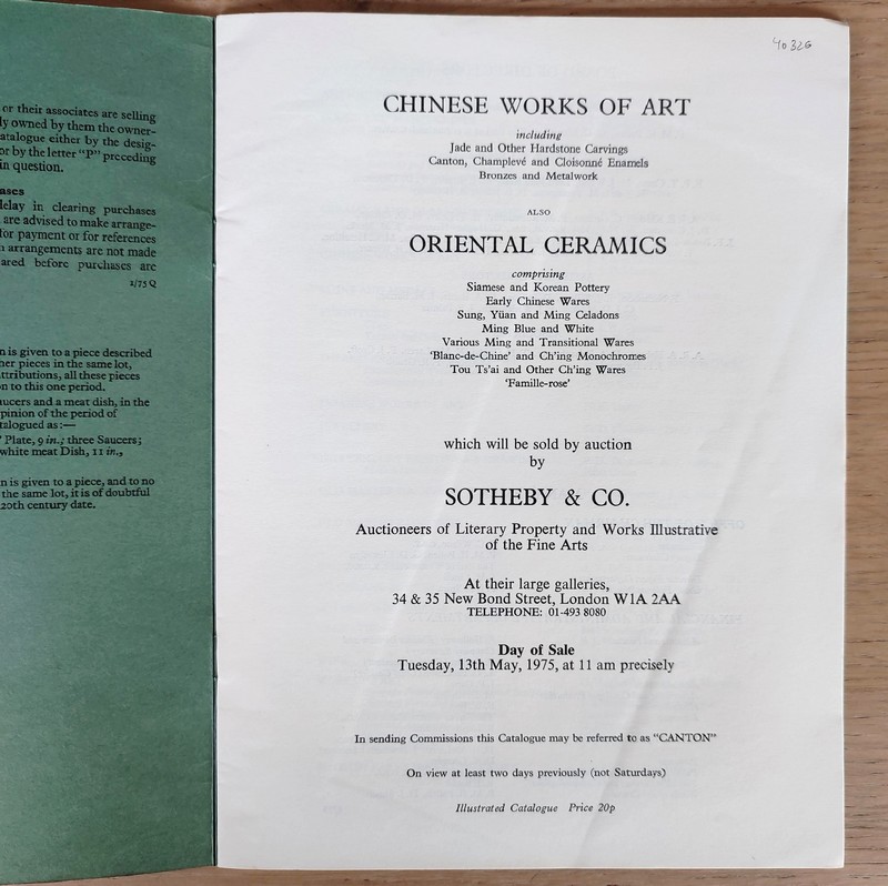 Catalogue of Oriental ceramics and works of art. Sotheby's, 13th may, 1975