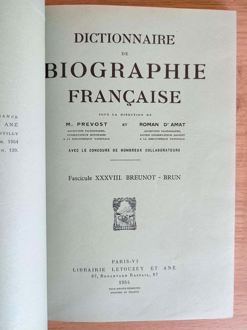 Dictionnaire de biographie française. Fascicules XXXVII, XXXVIII, XXXIX