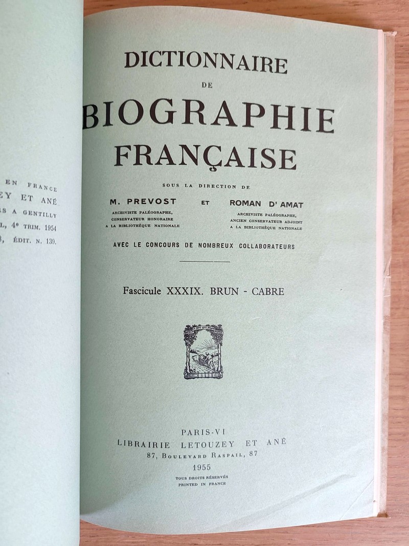 Dictionnaire de biographie française. Fascicules XXXVII, XXXVIII, XXXIX