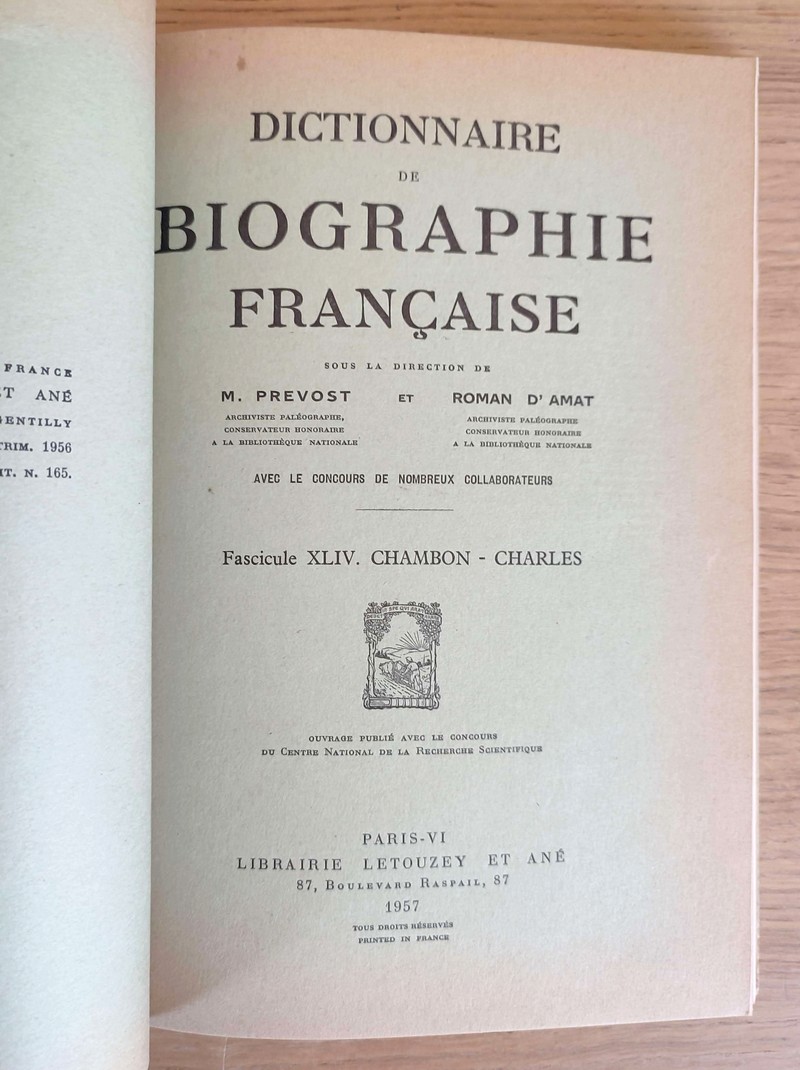 Dictionnaire de biographie française. Fascicules XLIII, XLIV, XLV