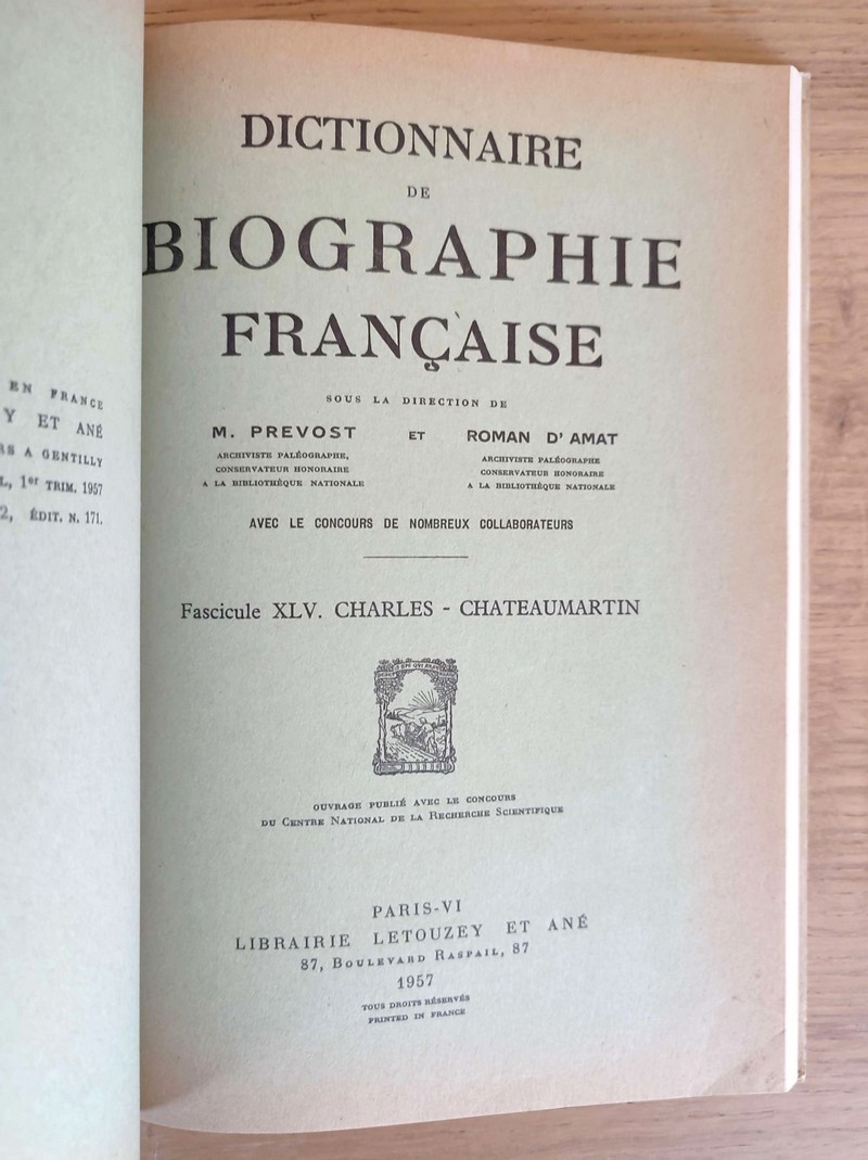 Dictionnaire de biographie française. Fascicules XLIII, XLIV, XLV