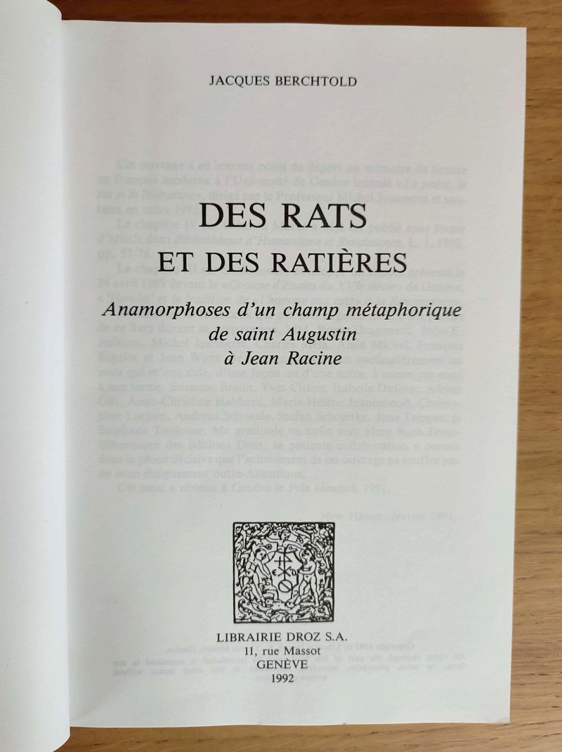 Des rats et des ratières. anamorphoses d'un champ métaphorique de Saint Augustin à Jean Racine