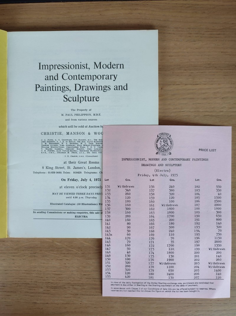 Christie's, Impressionist, Modern and contemporary  paintings, drawings and sculpture. Friday, July 4, 1975