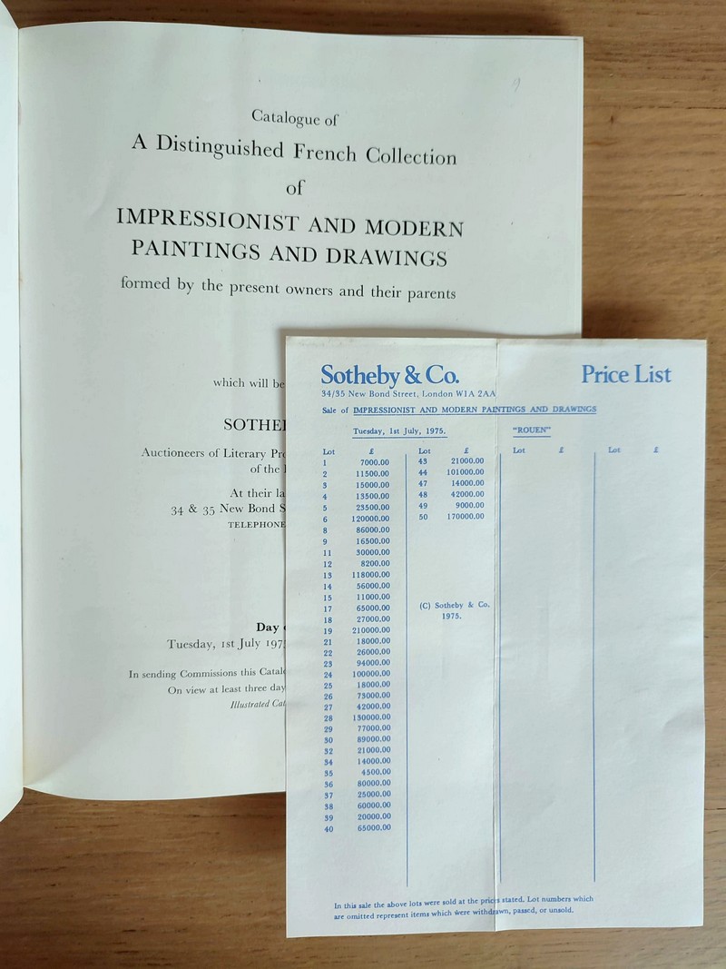 A distinguished french collection impressionist and modern paintings and drawings. Sotheby & Co., tuesday, 1st july 1975