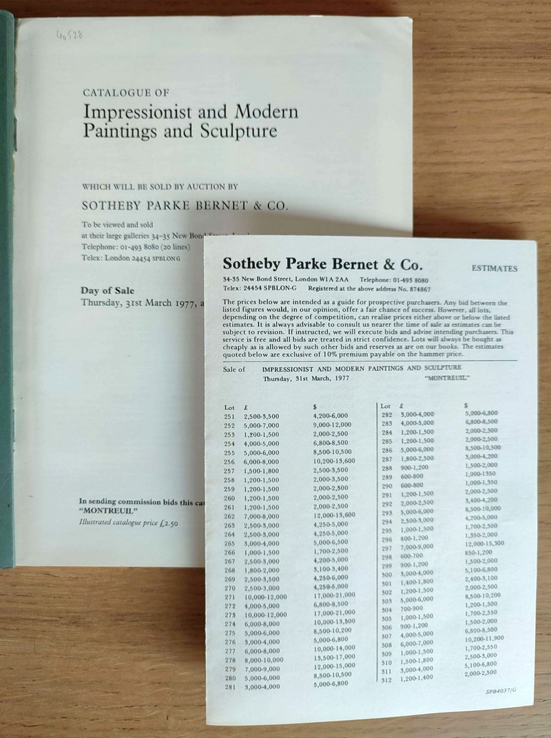 Catalogue of impressionist and modern paintings, and sculpture. Sotheby & Co., wednesday, 31 march 1977