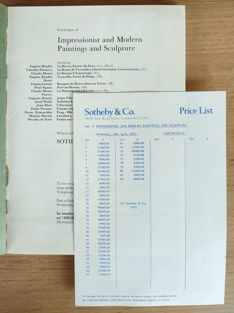 Catalogue of impressionist and modern paintings, and sculpture. Sotheby & Co., wednesday, april 16, 1975