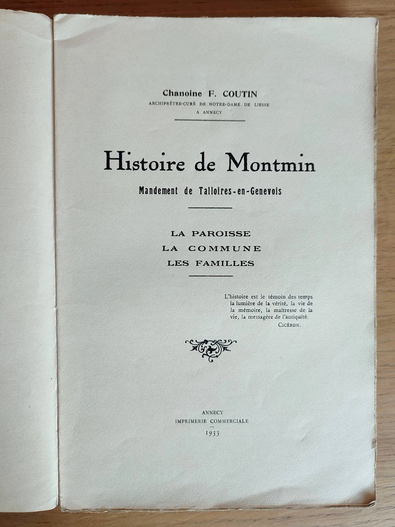 Histoire de Montmin, mandement de Talloires-en-Genevois. La paroisse - La commune - Les familles