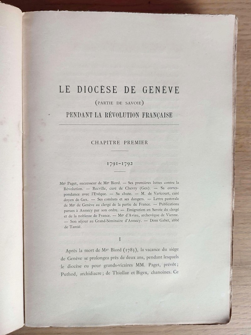 Le Diocèse de Genève (Partie de Savoie) pendant la Révolution française (Tome premier seul)