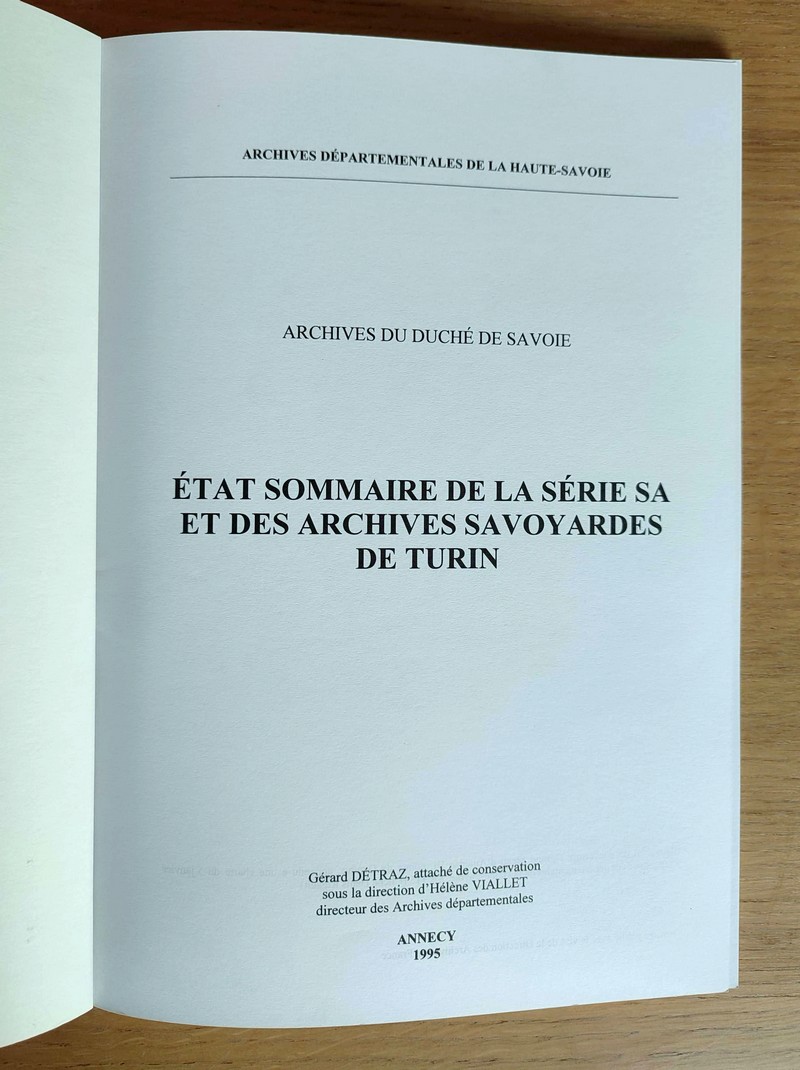 État sommaire des la Série SA et des archives savoyardes de Turin