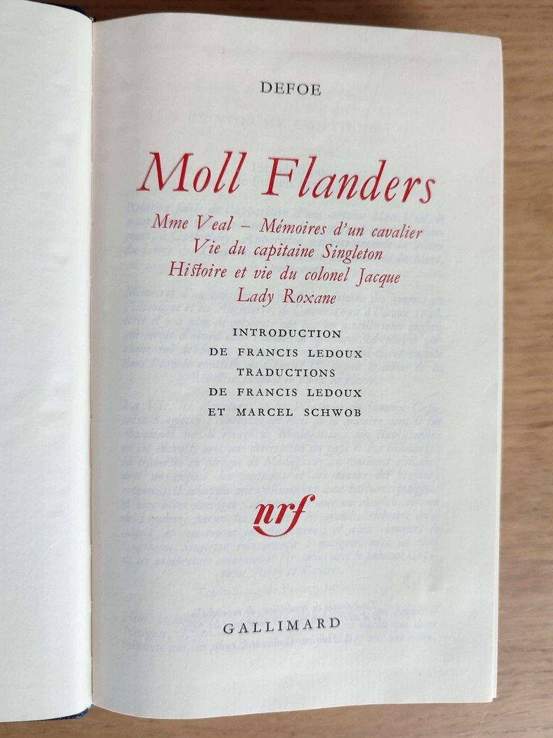 Moll Flanders - Mme Veal - Mémoires d'un cavalier - Vie du Capitaine Singleton - Histoire et vie du colonel Jacque - Lady Roxane