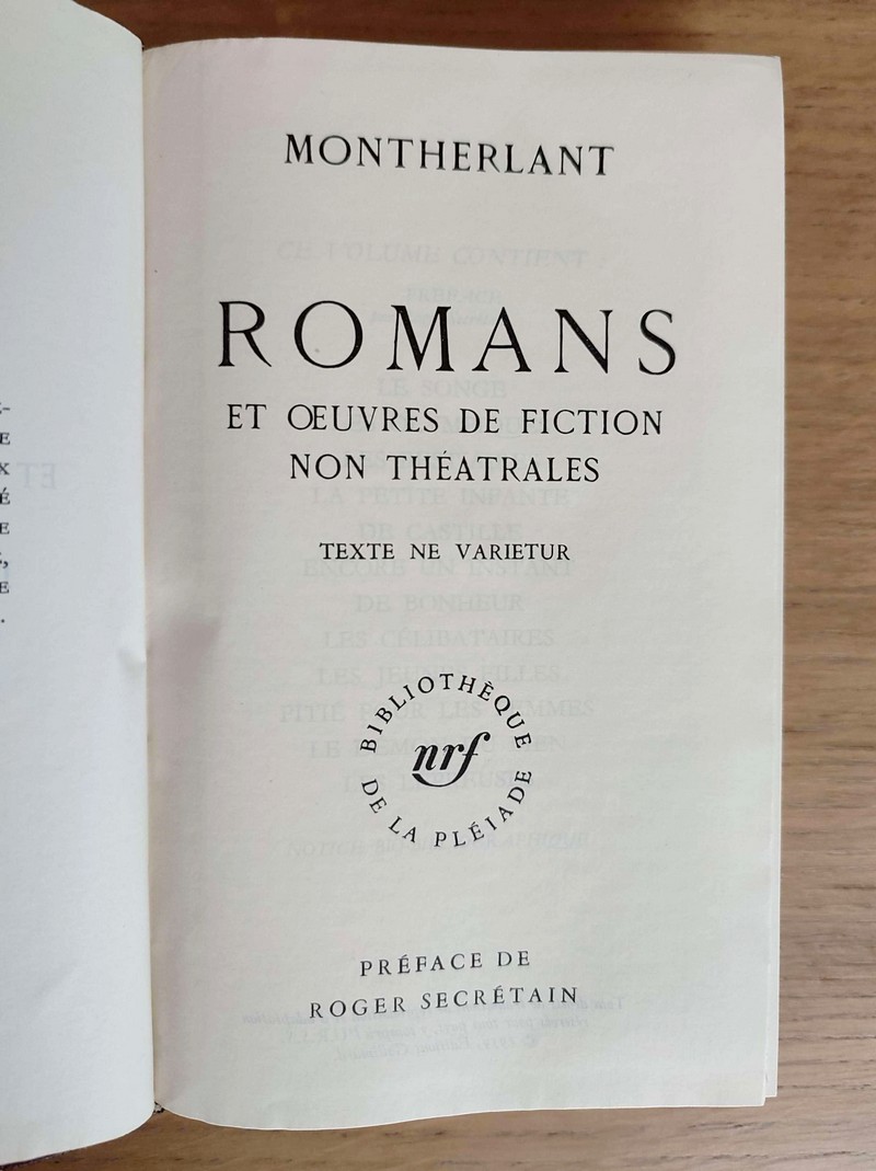 Romans et œuvres de fiction non théâtrales. Texte ne varietur