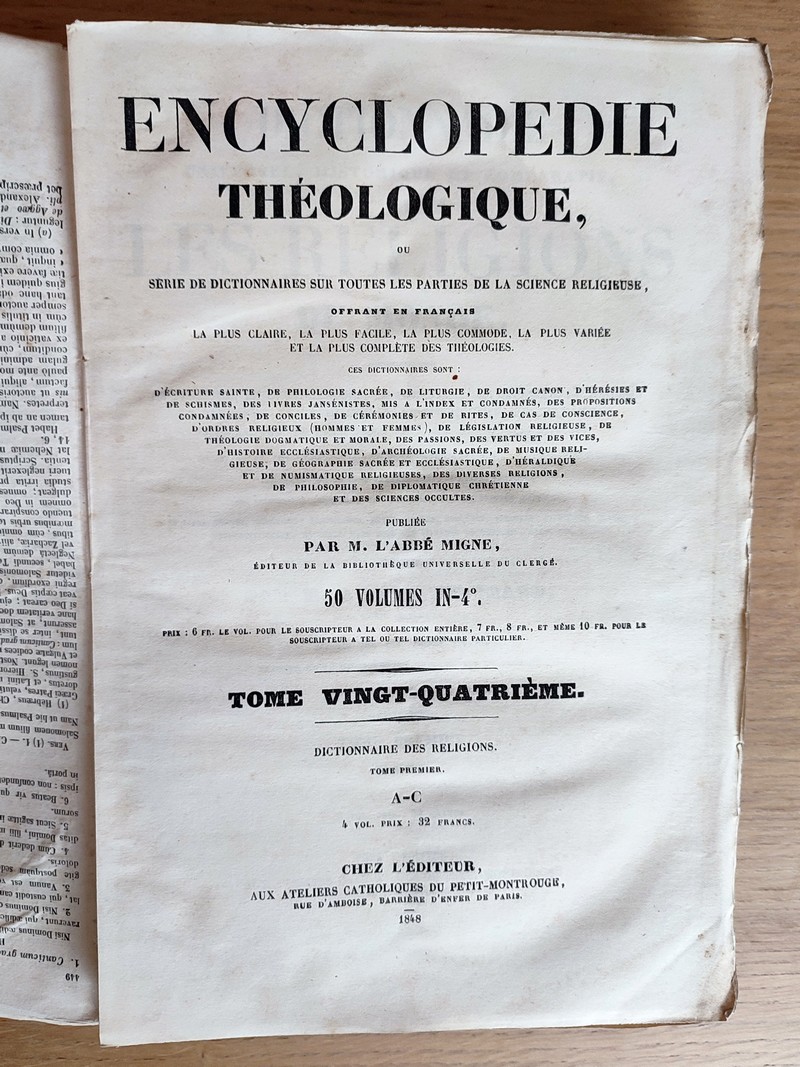 Dictionnaire universel, historique et comparatif de toutes les religions du Monde, (4 volumes) comprenant le Judaisme, le Christianisme, le Paganisme, le Sabéisme, le Magisme, le Druidisme, le Brahmanisme, le Bouddhisme, le Chamanisme, l'Islamisme...