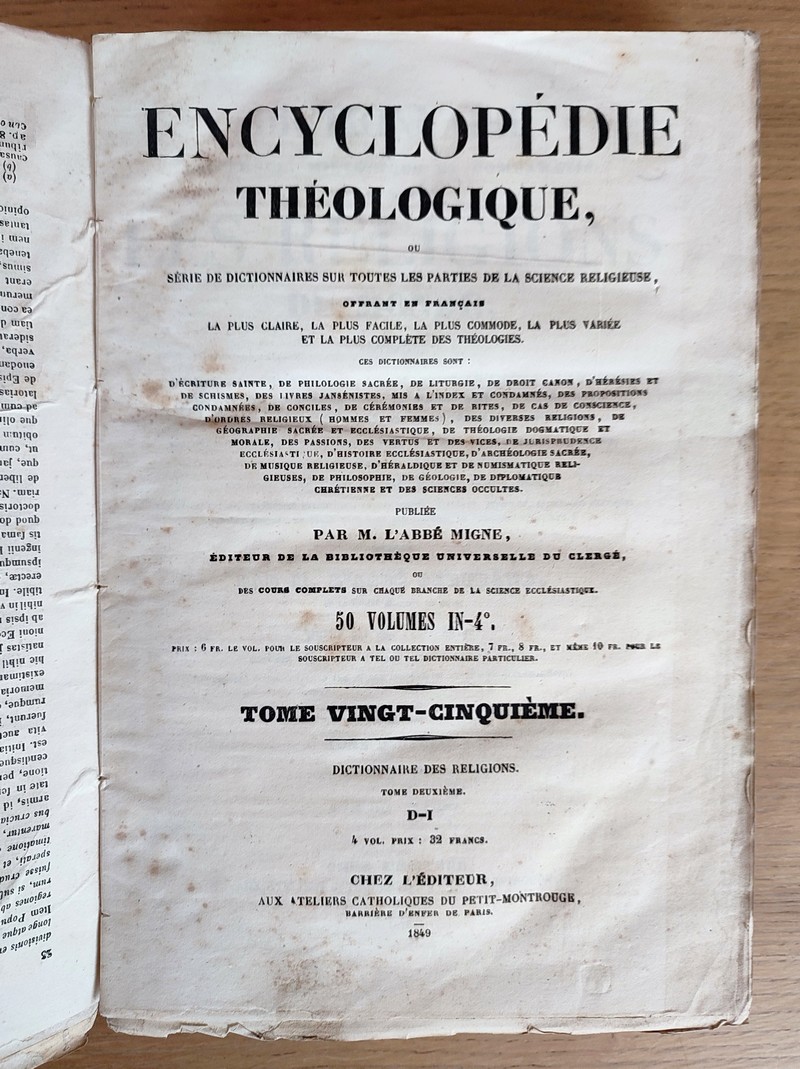 Dictionnaire universel, historique et comparatif de toutes les religions du Monde, (4 volumes) comprenant le Judaisme, le Christianisme, le Paganisme, le Sabéisme, le Magisme, le Druidisme, le Brahmanisme, le Bouddhisme, le Chamanisme, l'Islamisme...