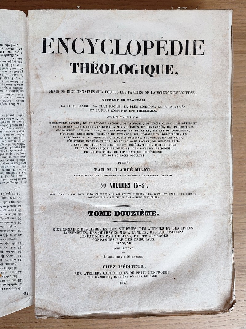 Dictionnaire des Hérésies, des schismes, des auteurs et des livres Jansénistes, des ouvrages mis à l'index, des propositions condamnées par l'Église (2 volumes)