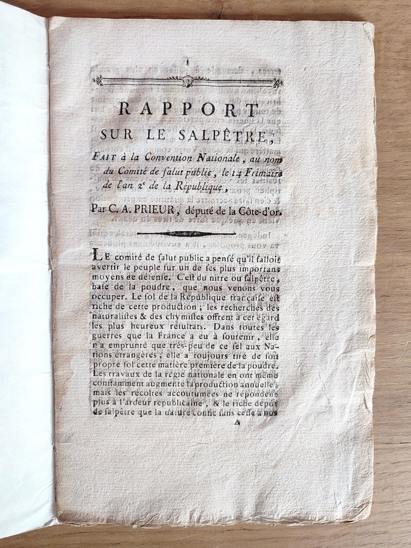 Rapport sur le Salpêtre, fait à la Convention Nationale, au nom du Comité de Salut public, le 14 Frimaire de l'an 2 de la République