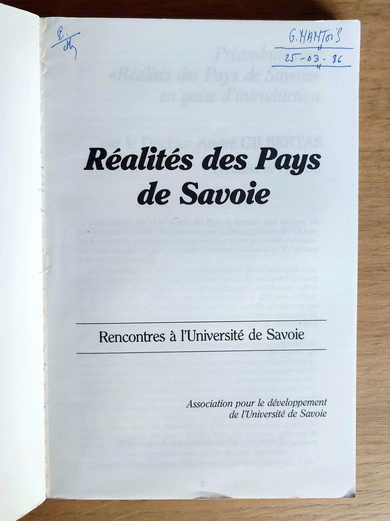 Réalités des Pays de Savoie. Rencontres à l'université de Savoie